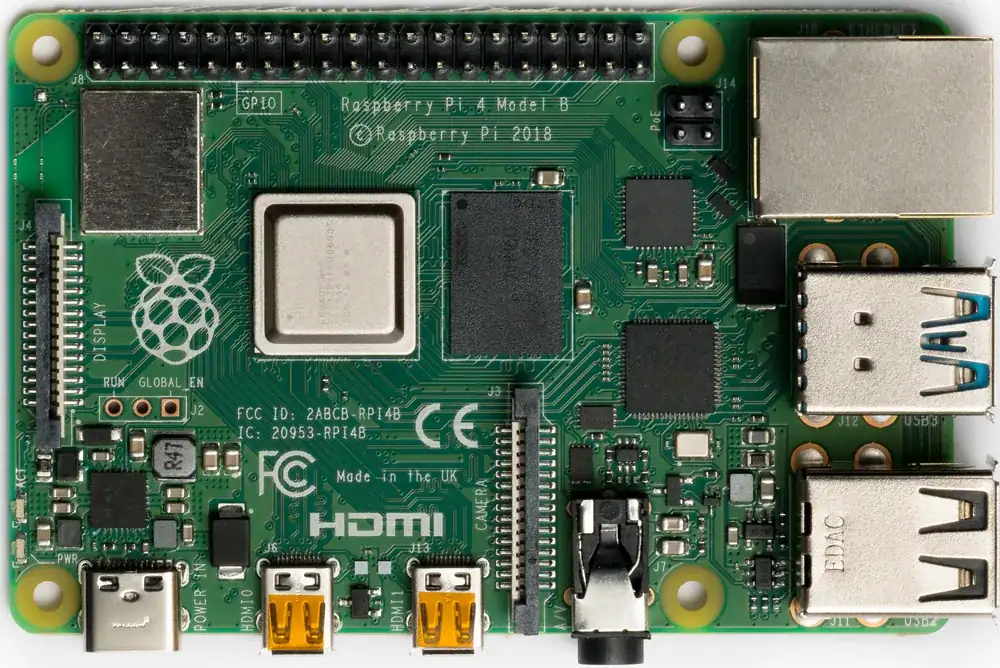 A Raspberry Pi 4 Model B, top view